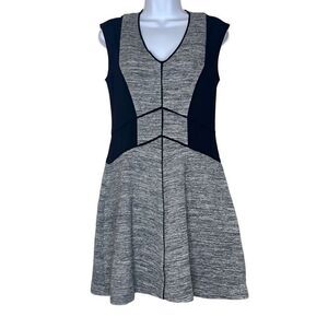 Rebecca Taylor Black Gray Fit N Flare Mini Dress Back‎ Zipper Small Workwear